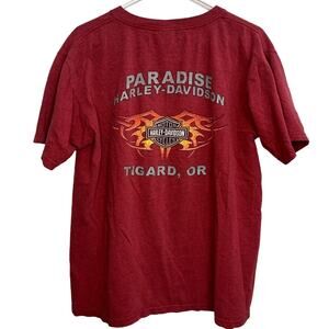 Vintage Y2K Red Harley Davidson Shirt Live Free Flame Banner Oregon Size L